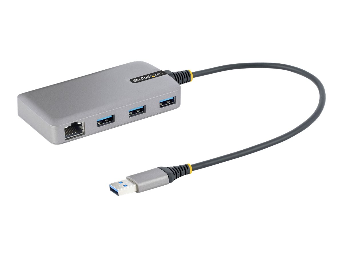 StarTech.com 3-Port USB Hub with Ethernet, 3x USB-A Ports, Gigabit Ethernet RJ45, USB 3.0 5Gbps, Bus-Powered, USB Hub w/ GbE and
