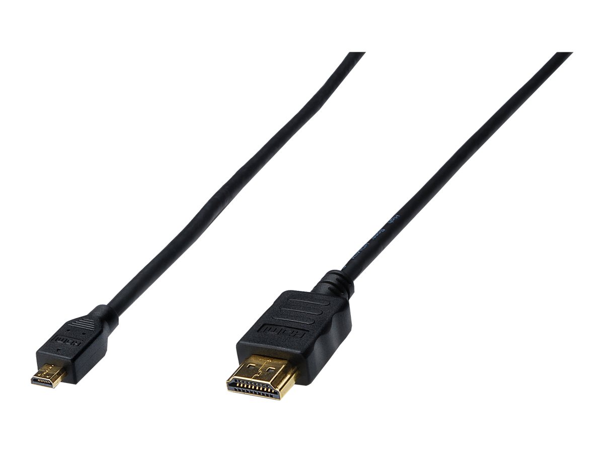 ASSMANN - HDMI-Kabel mit Ethernet - 19 pin micro HDMI Type D mnnlich zu HDMI mnnlich - 1 m - Dreifachisolierung - Schwarz