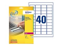 Avery NoPeel Labels L6145 - Polymer - weiss - 25.4 x 45.7 mm 800 Etikett(en) (20 Bogen x 40) Etiketten