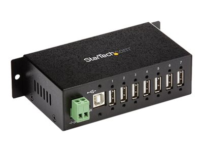 StarTech.com Industrieller montierbarer 7 Port USB 2.0 Hub - Schwarz - Hub - 7 x USB 2.0 - an DIN-Schiene montierbar - Gleichstr