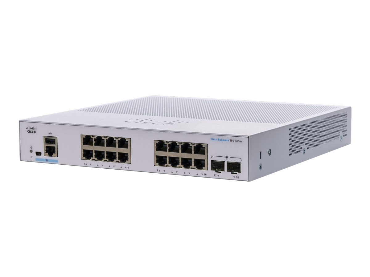 Cisco Business 350 Series CBS350-16T-2G - Switch - L3 - managed - 16 x 10/100/1000 + 2 x Gigabit SFP - an Rack montierbar