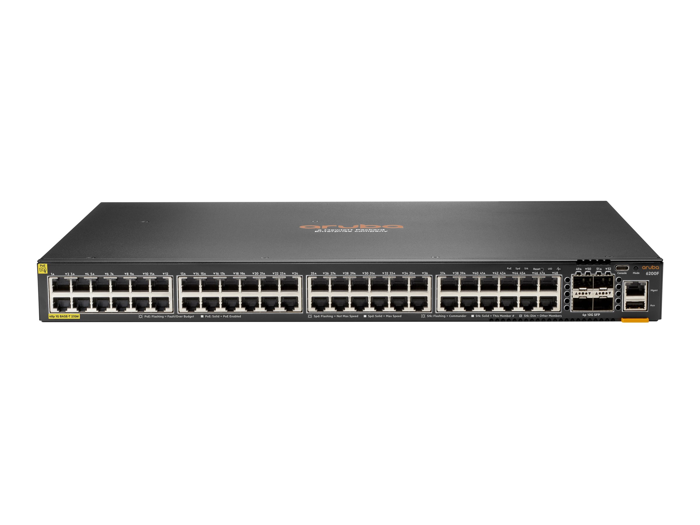 HPE Aruba Networking CX 6200F 48G Class 4 PoE 4SFP 370W TAA Switch - Switch - max. Stapelentfernung 10 km - L3 - managed - 48 x 