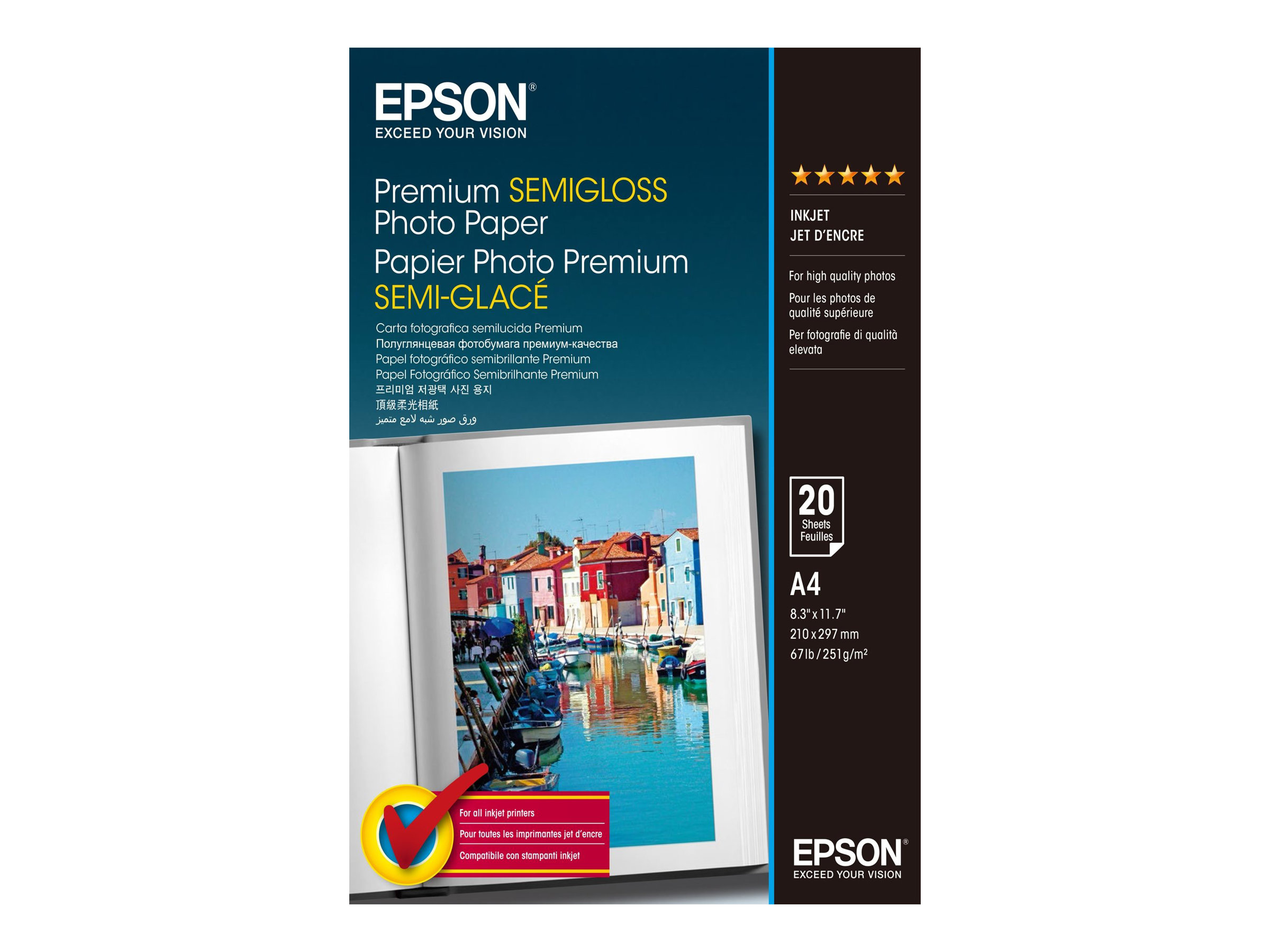Epson Premium Semigloss Photo Paper - Halbglnzend - A4 (210 x 297 mm) 20 Blatt Fotopapier - fr EcoTank ET-2750, 2751, 2756, 28
