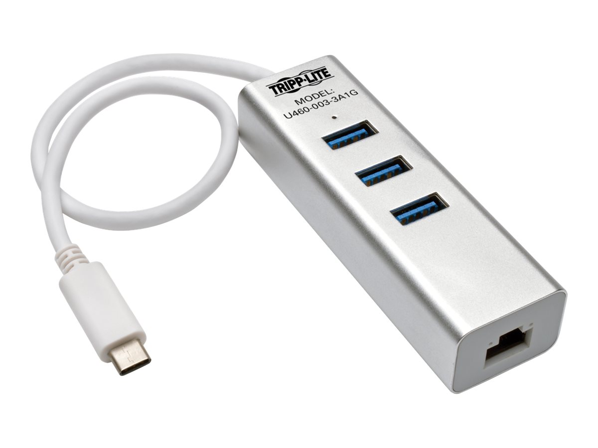 Tripp Lite 3-Port USB 3.1 Gen 1 USB-C Portable Hub/Adapter, 3 USB-A Ports and Gigabit Ethernet Port, Thunderbolt 3 Compatible - 