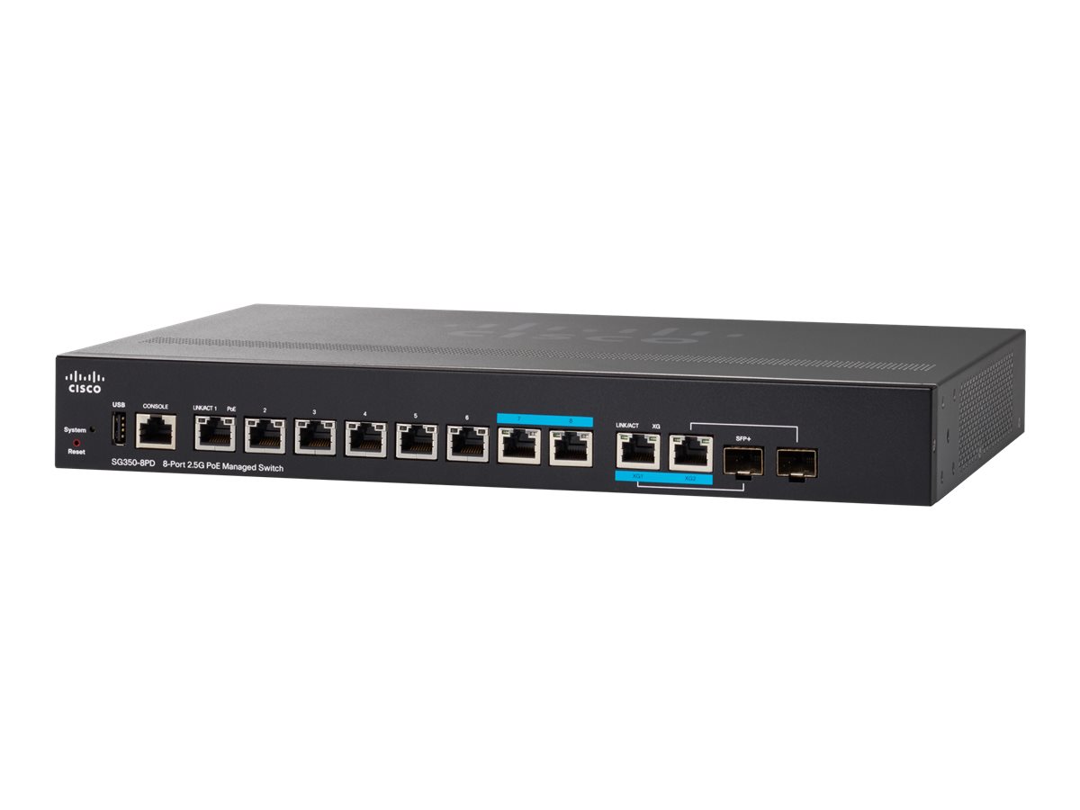 Cisco Small Business SG350-8PD - Switch - L3 - managed - 6 x 10/100/1000 (PoE+) + 2 x 100/1000/2.5G (PoE+) + 2 x SFP+ (kombinier