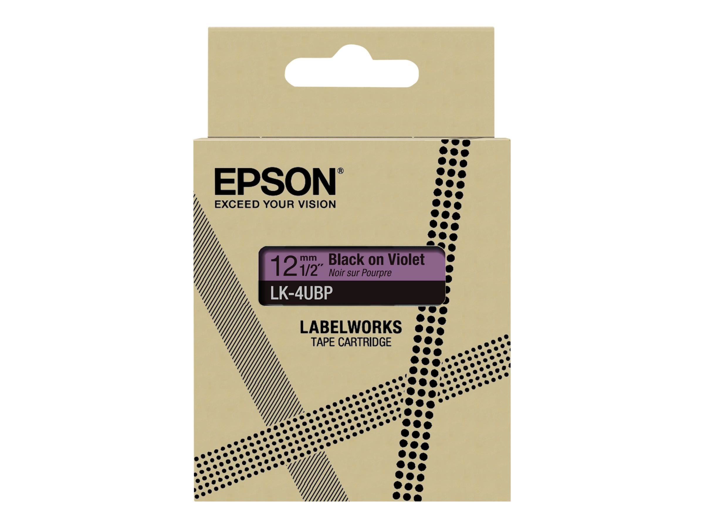 Epson LabelWorks LK-4UBP - Schwarz auf Violett - Rolle (1,2 cm x 8 m) 1 Kassette(n) Hngebox - Bandkassette - fr LabelWorks LW-