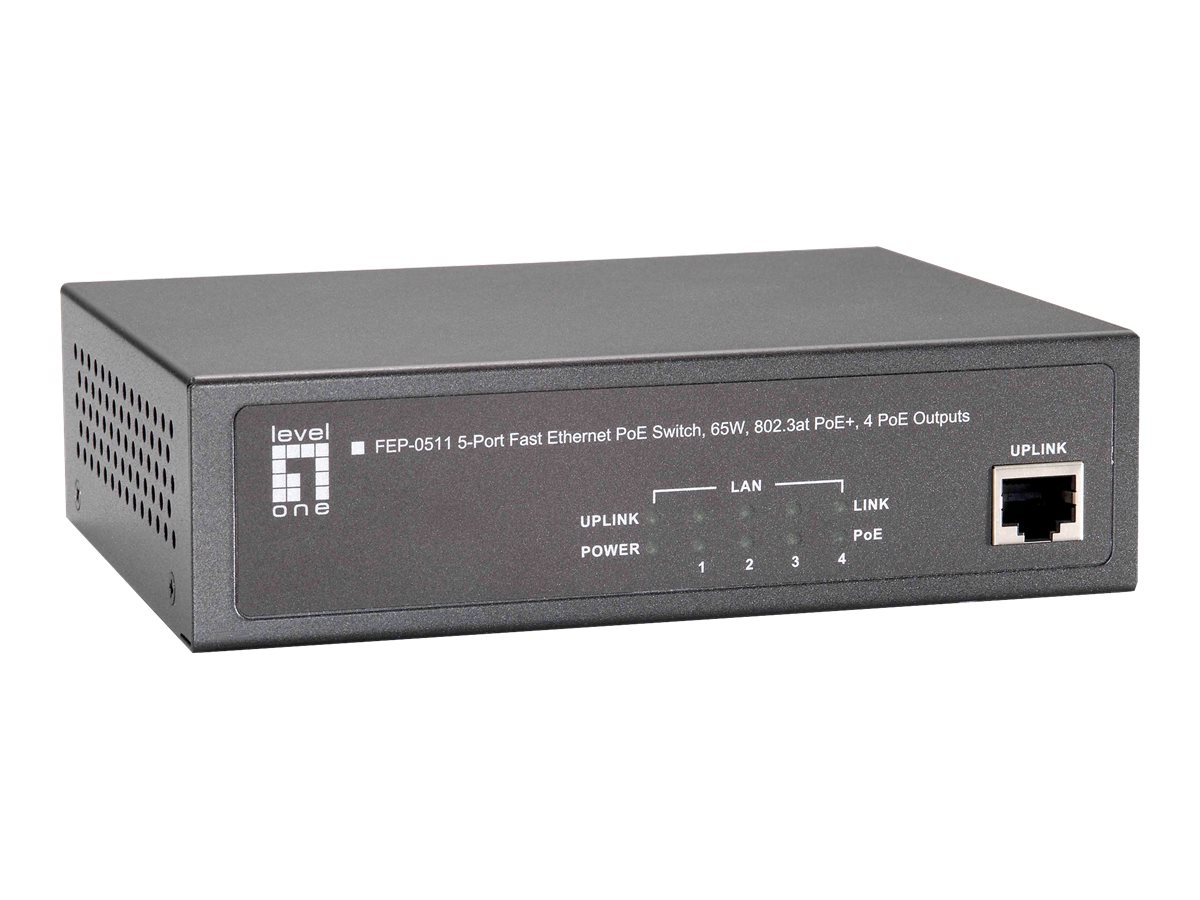 LevelOne FEP-0511W120 - Switch - 4 x 10/100 (PoE+, uplink) + 1 x 10/100 (Uplink) - Desktop - PoE+ (117 W)