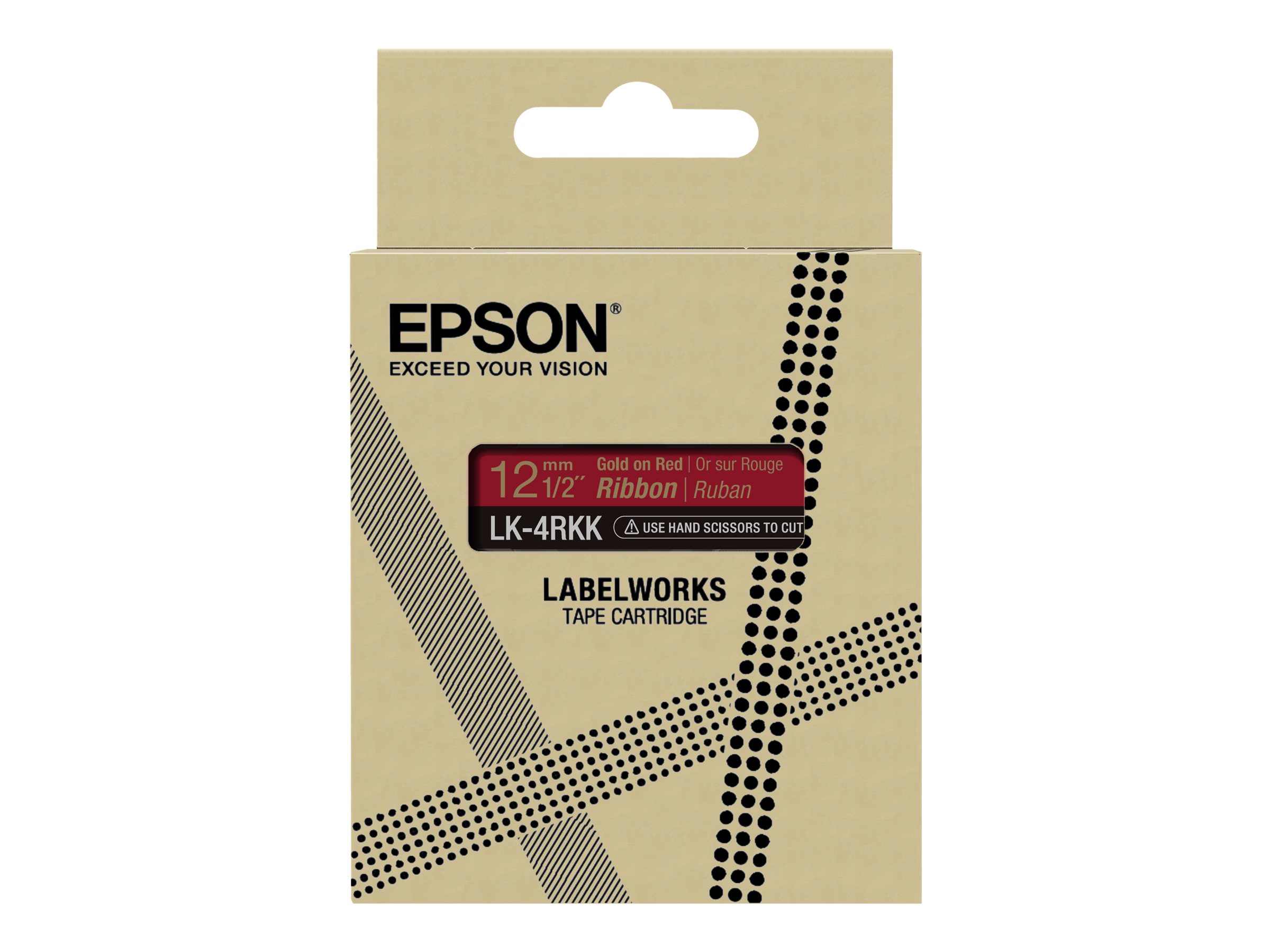 Epson LabelWorks LK-4RKK - Seidig - Gold auf Rot - Rolle (1,2 cm x 5 m) 1 Kassette(n) Band - fr LabelWorks Cable and Wiring Kit