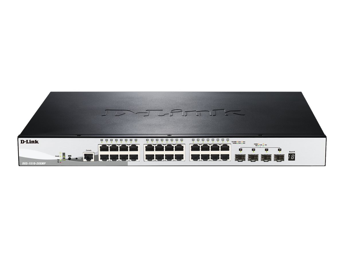 D-Link SmartPro DGS-1510-28XMP - Switch - L3 - managed - 24 x 10/100/1000 (PoE+) + 4 x 10 Gigabit SFP+ - Desktop, an Rack montie