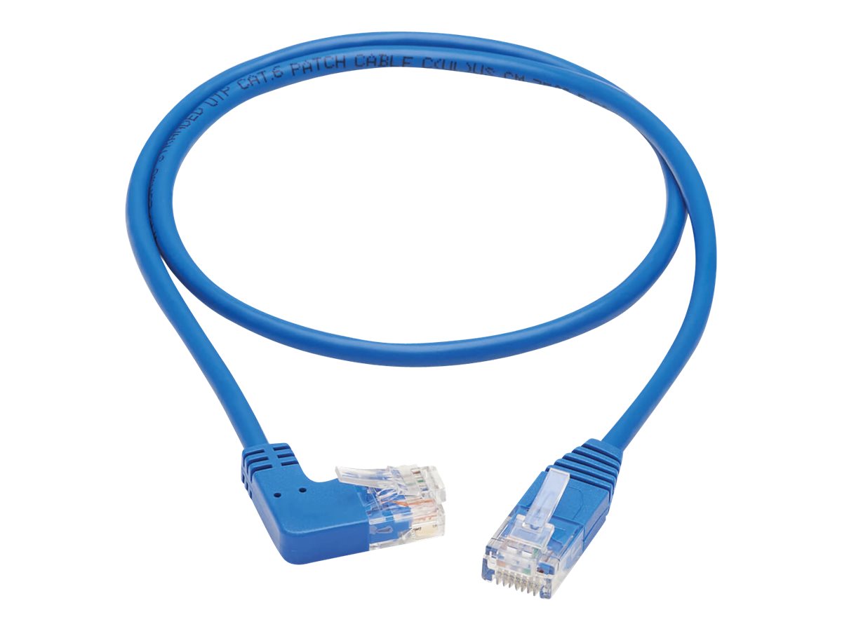 Eaton Tripp Lite Series Right-Angle Cat6 Gigabit Molded Slim UTP Ethernet Cable (RJ45 Right-Angle M to RJ45 M), Blue, 2 ft. (0.6