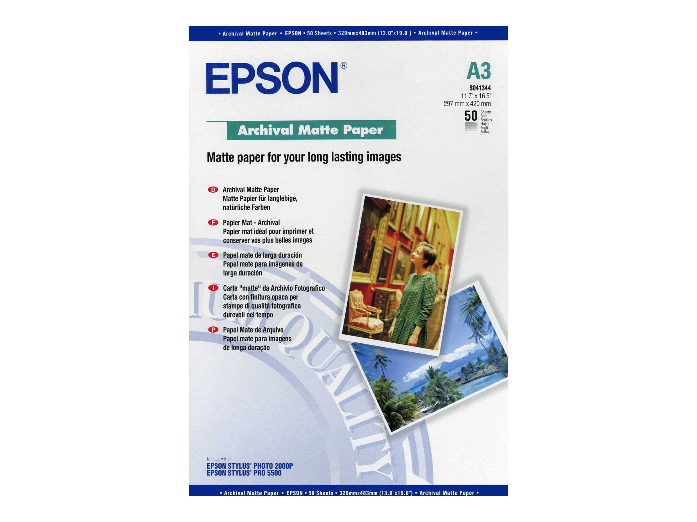 Epson Archival Matte Paper - Matt - A3 (297 x 420 mm) - 192 g/m - 50 Blatt Papier - fr SureColor SC-P700, P7500, P900, P9500, 