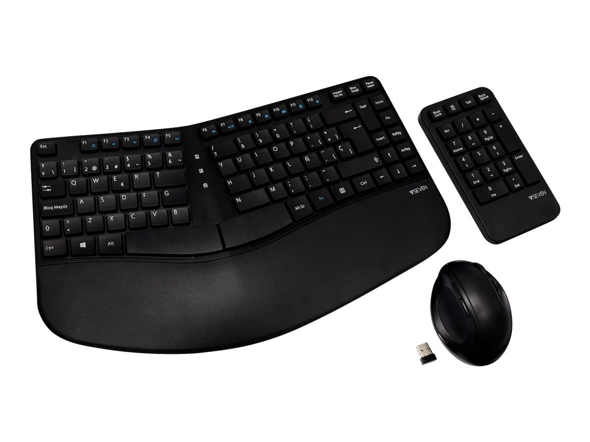 V7 CKW400ES - Set aus Tastatur, Maus und Ziffernblock - kabellos - 2.4 GHz - Spanisch - Schwarz