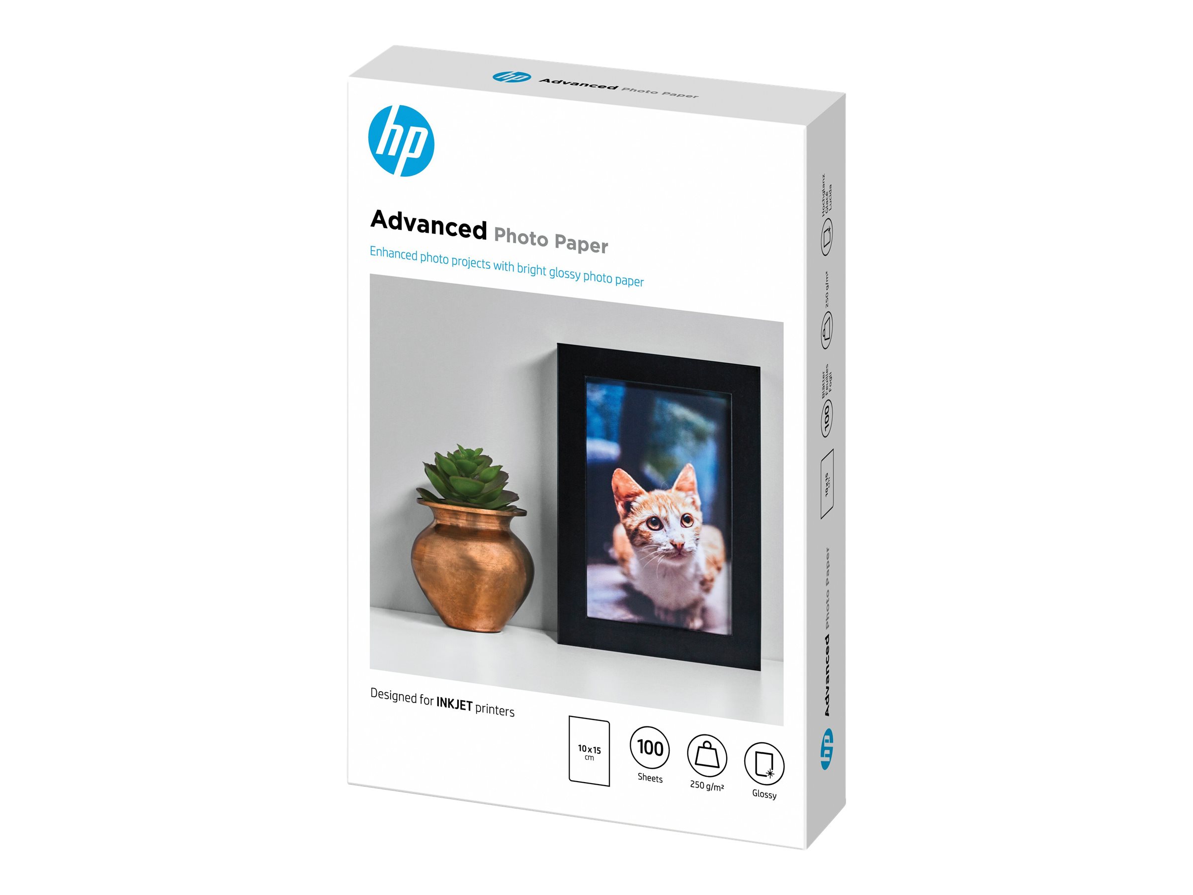 HP Advanced Glossy Photo Paper - Glänzend - 100 x 150 mm - 250 g/m² - 100 Blatt Fotopapier - für ENVY 50XX, 76XX; ENVY Inspire 7