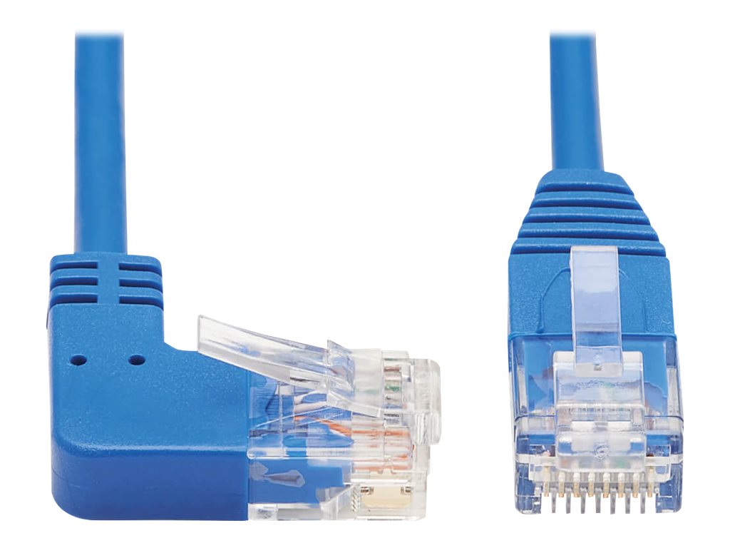 Eaton Tripp Lite Series Right-Angle Cat6 Gigabit Molded Slim UTP Ethernet Cable (RJ45 Right-Angle M to RJ45 M), Blue, 7 ft. (2.1