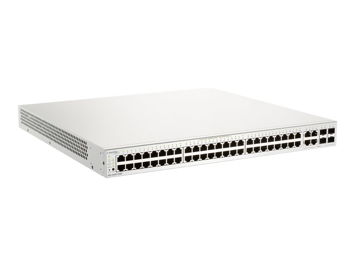 D-Link Nuclias Cloud-Managed DBS-2000-52MP - Switch - Smart - 48 x 10/100/1000 (PoE+) + 4 x Kombi-Gigabit-SFP - an Rack montierb