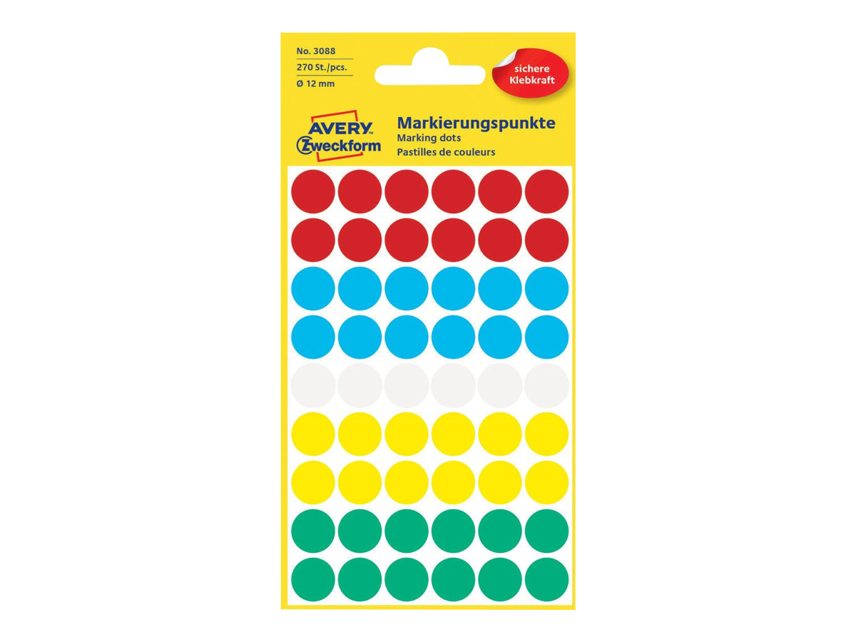 Avery - Diverse Farben - 18 mm rund 270 Etikett(en) (5 Bogen x 54) runde Etiketten