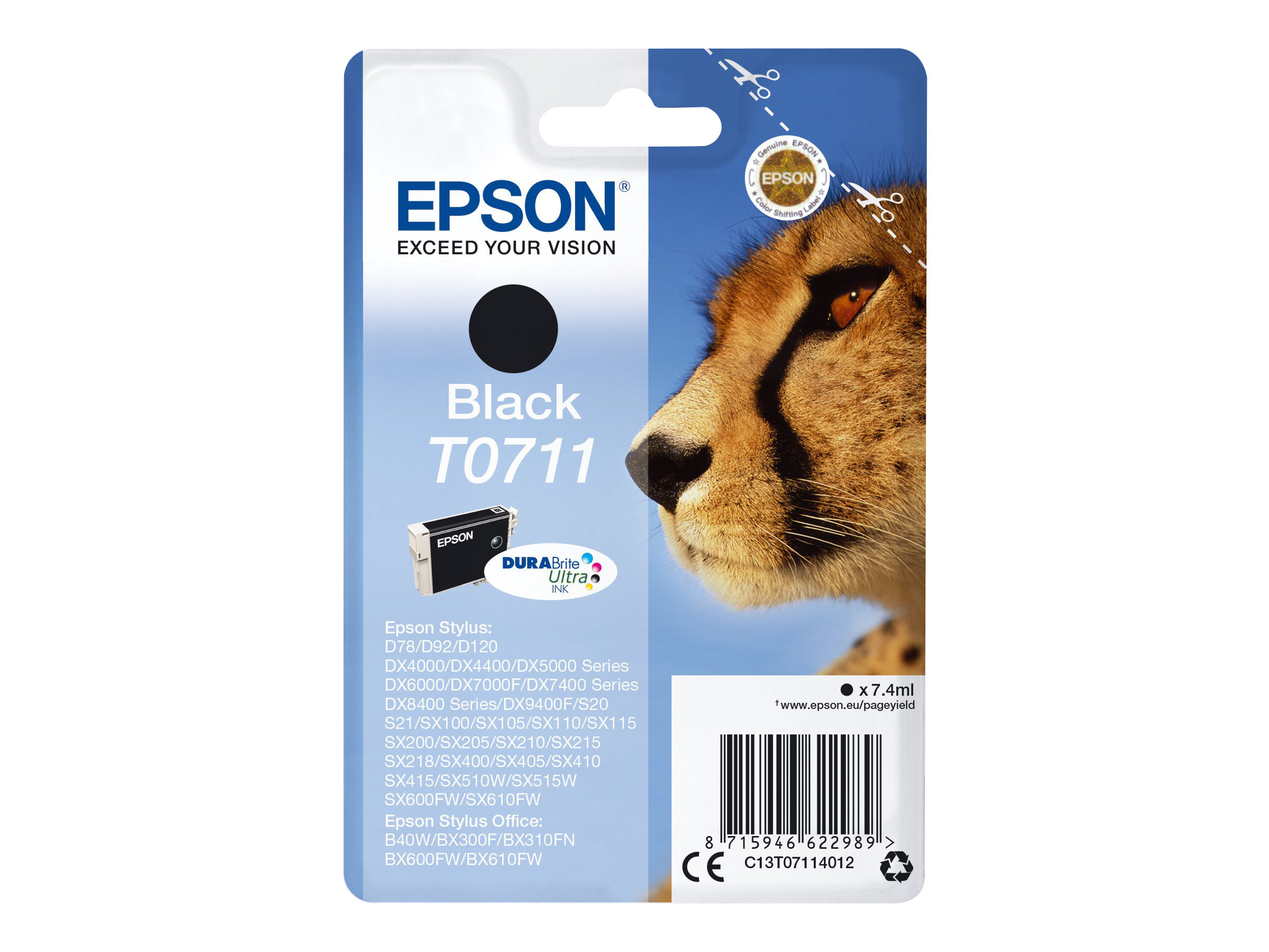 Epson T0711 - 7 ml - Schwarz - Original - Blister mit RF-Alarm - Tintenpatrone
