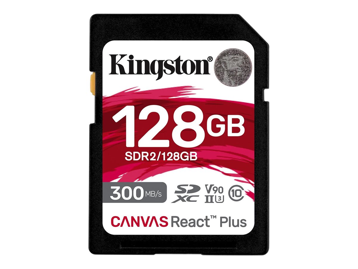 Kingston Canvas React Plus - Flash-Speicherkarte - 128 GB - Video Class V90 / UHS-II U3 / Class10 - SDXC UHS-II