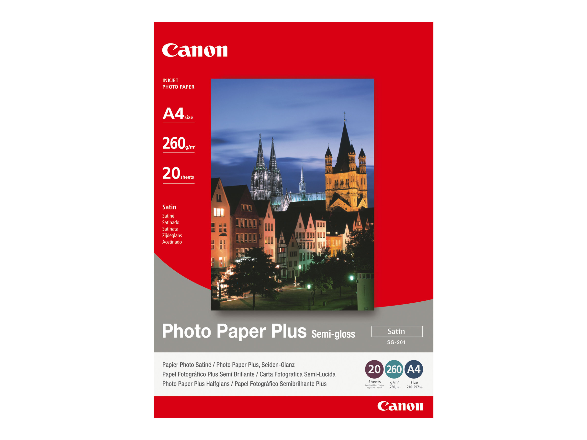 Canon Photo Paper Plus SG-201 - Halbglnzend - A4 (210 x 297 mm) - 260 g/m - 20 Blatt Fotopapier - fr PIXMA iP3680, MG8250, MP