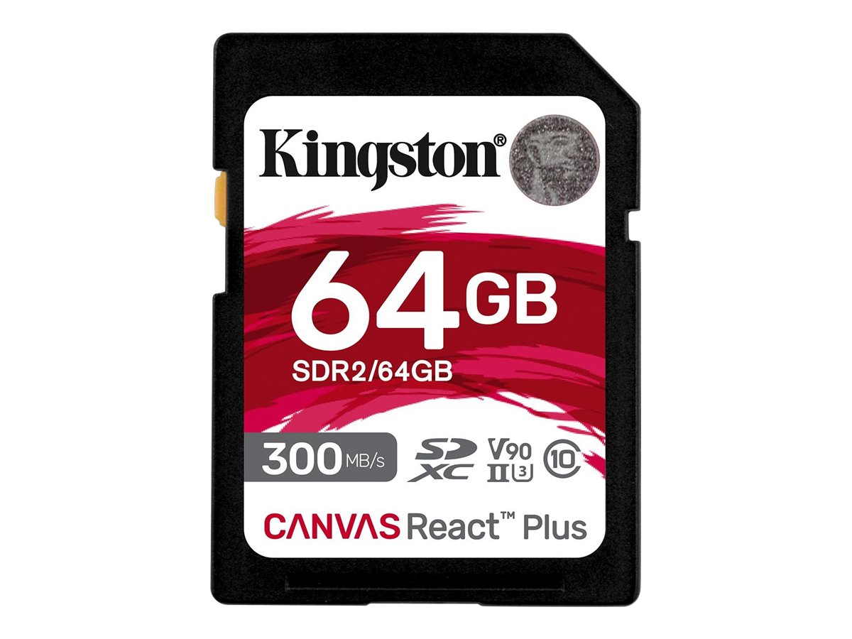 Kingston Canvas React Plus - Flash-Speicherkarte - 64 GB - Video Class V90 / UHS-II U3 / Class10 - SDXC UHS-II