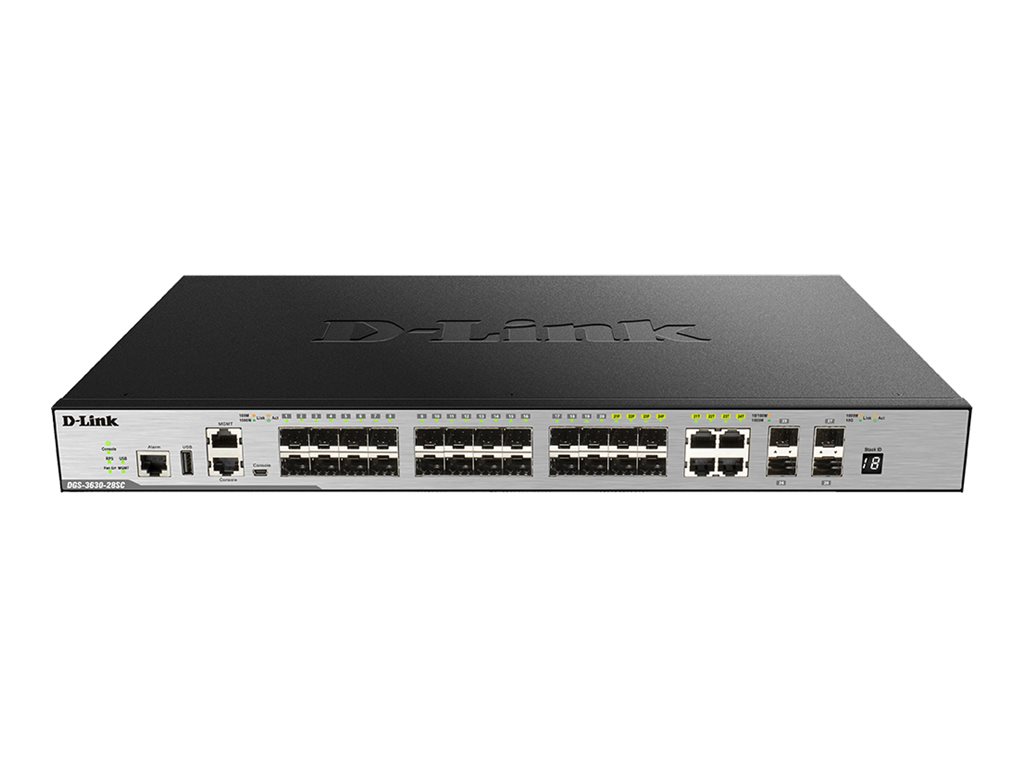 D-Link DGS 3630-28SC - Switch - L3 - managed - 20 x Gigabit SFP + 4 x 1000Base-T (Kombi) + 4 x 10 Gigabit SFP+ - an Rack montier