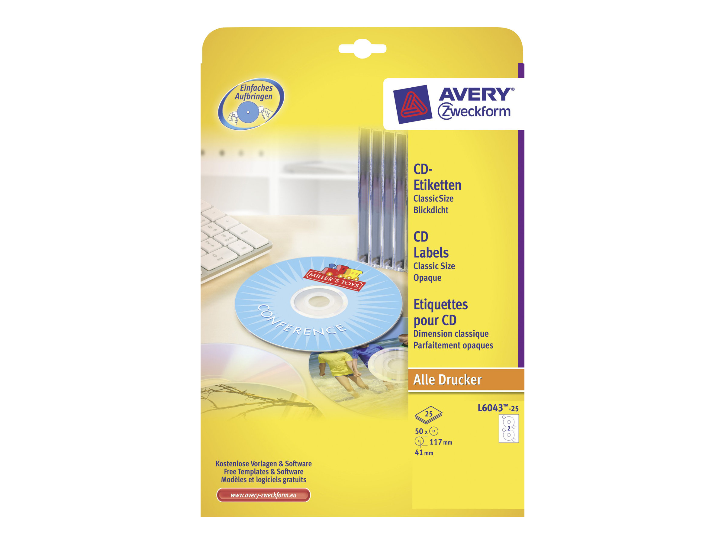 Avery CD/DVD Labels - Weiss - 117 mm rund 50 Etikett(en) (25 Bogen x 2) CD/DVD-Etiketten