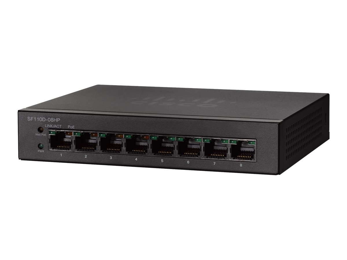 Cisco Small Business SF110D-08 - Switch - unmanaged - 8 x 10/100 - Desktop, wandmontierbar - DC Power