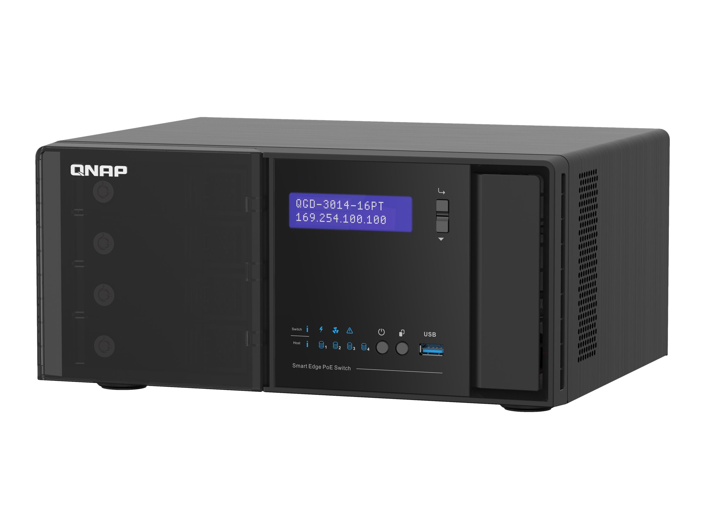QNAP QGD-3014-16PT - Switch - Smart - 16 x 10/100/1000 (PoE+) + 2 x Kombi-Gigabit-SFP - Desktop - PoE+ (140 W)