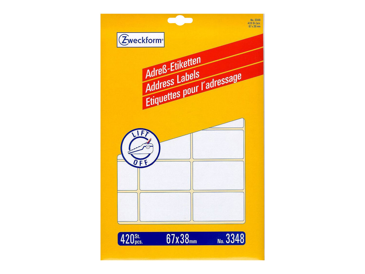 Avery Zweckform - Permanenter Klebstoff - weiss - 67 x 38 mm 420 Etikett(en) (20 Bogen x 21) Adressetiketten