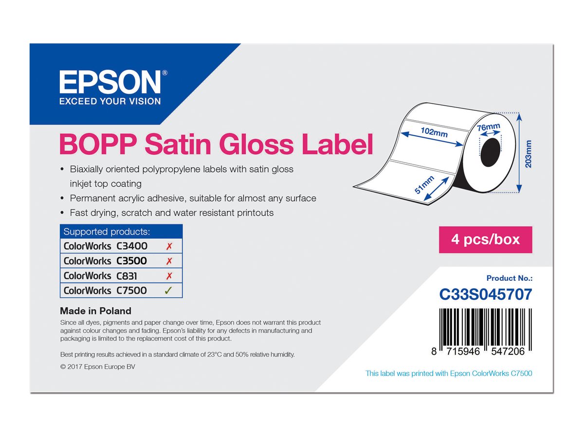 Epson Premium - Biaxial gestrecktes Polypropylen (PP) - satiniert glnzend - permanenter Acrylklebstoff - Oberseite beschichtet 