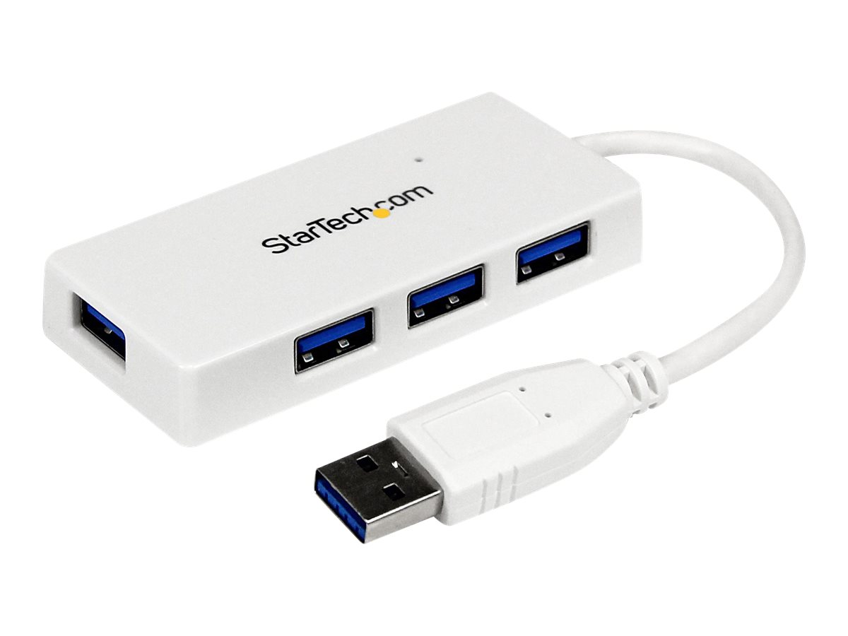StarTech.com 4 Port USB 3.0 SuperSpeed Hub - Weiss - Portabler externer Mini USB Hub mit eingebautem Kabel - Hub - 4 x SuperSpee