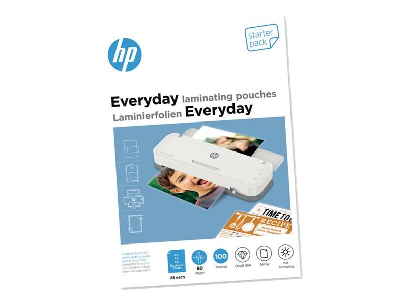 HP Everyday - 80 Mikron - 100er-Pack - glnzend - durchsichtig - Taschen fr Laminierung