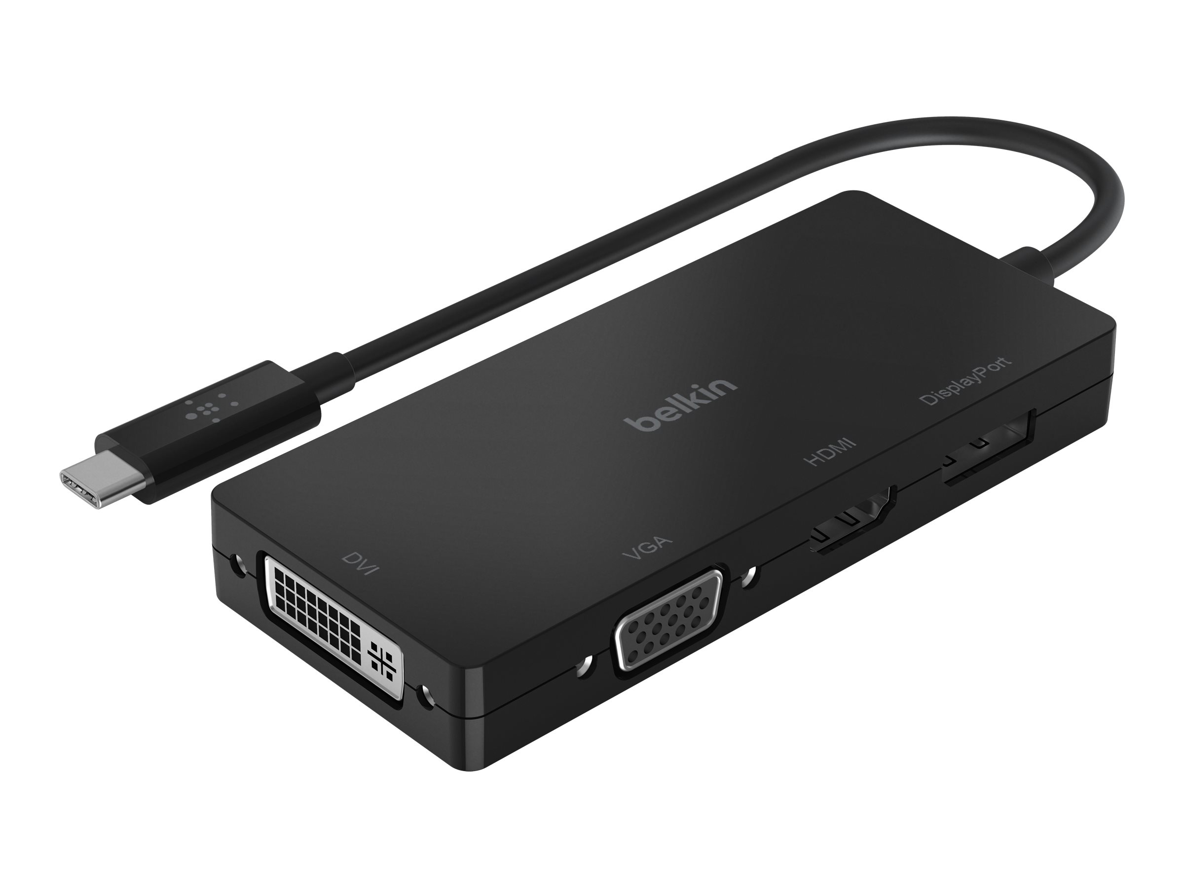 Belkin - Videoadapter - USB-C männlich zu HD-15 (VGA), DVI-I, HDMI, DisplayPort weiblich - Schwarz - 4K Unterstützung