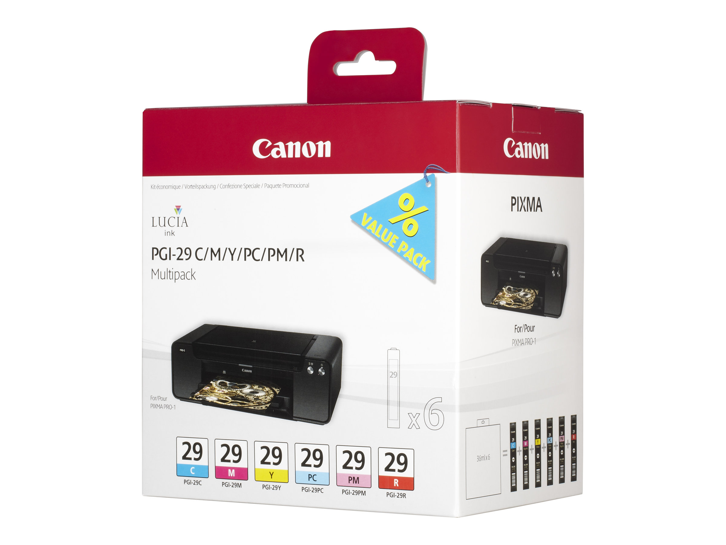 Canon PGI-29 CMY/PC/PM/R Multipack - Gelb, Cyan, Magenta, Rot, Photo Cyan, Photo Magenta - Original - Tintenbehlter - fr PIXMA