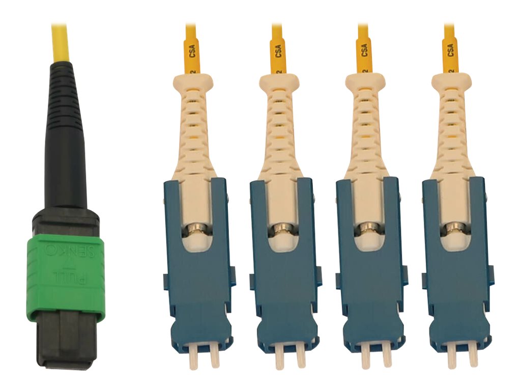 Eaton Tripp Lite Series 40/100/400G Singlemode 9/125 OS2 Breakout Fiber Optic Cable (12F MTP/MPO-APC to 4x Duplex SN-UPC F/M), L