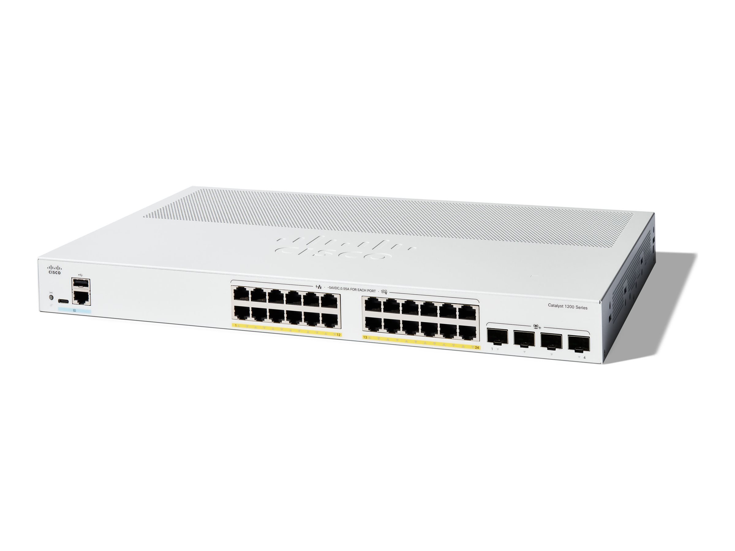 Cisco Catalyst 1200-24P-4X - Switch - L3 - Smart - 24 x 10/100/1000 (PoE+) + 4 x 10Gb Ethernet SFP+ - an Rack montierbar