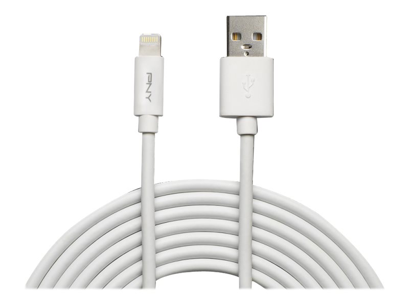 PNY Charge & Sync - Lightning-Kabel - USB männlich zu Lightning männlich - 3 m - weiss - für Apple iPad/iPhone/iPod (Lightning)