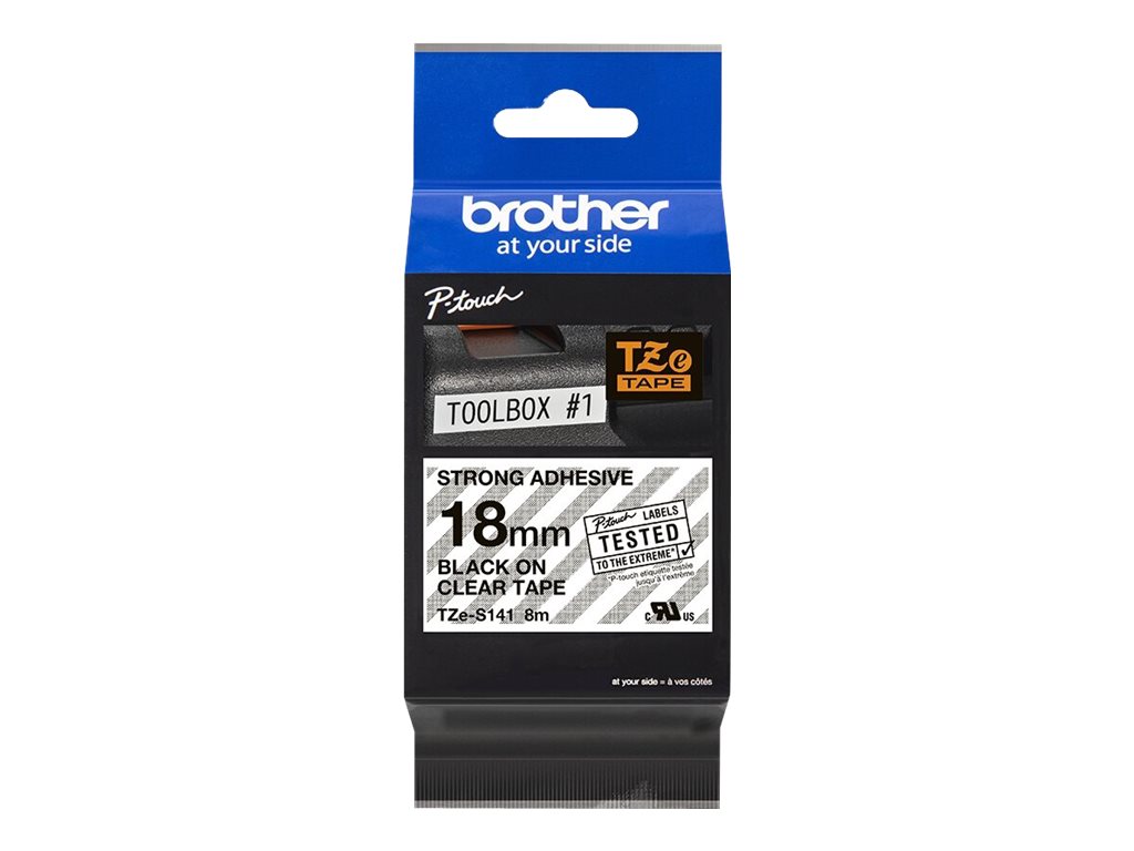 Brother TZe-S141 - Extra starker Klebstoff - schwarz auf durchsichtig - Rolle (1,8 cm x 8 m) 1 Kassette(n) laminiertes Band - f