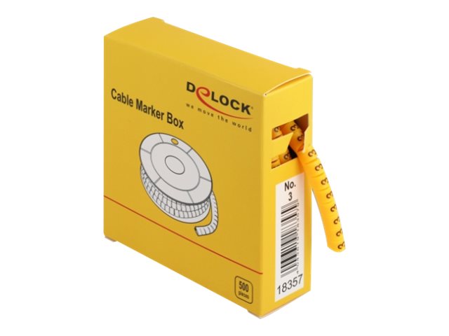 DeLOCK Cable Marker Box, No. 3 - Leitungs- / Kabel-Marker (vorgedruckt) - Gelb (Packung mit 500)