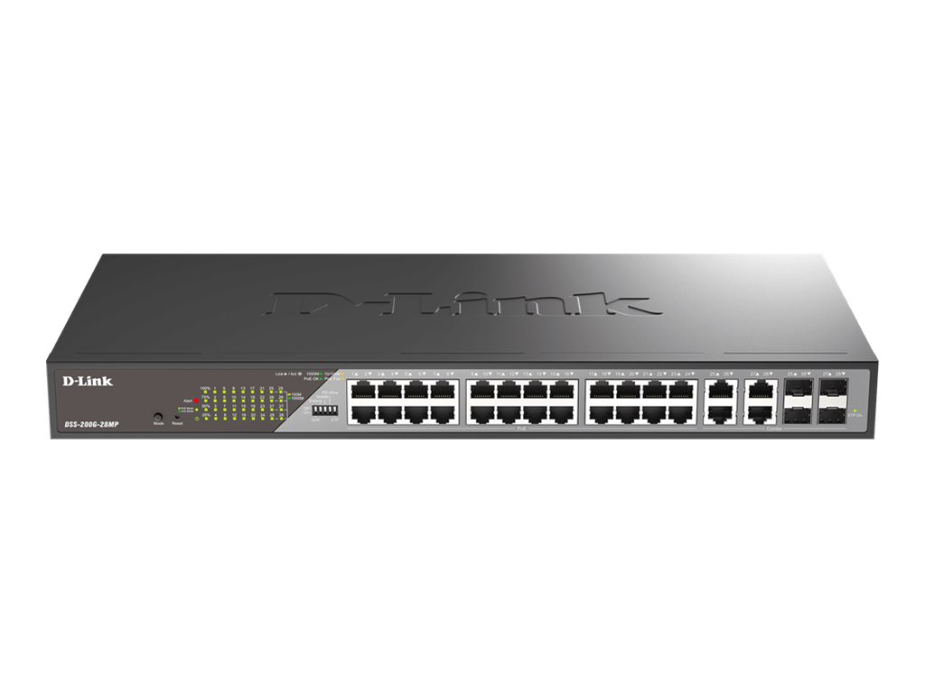 D-Link DSS 200G-28MP - Switch - managed - 24 x 10/100/1000 (PoE) + 4 x 1000Base-T (Kombi) - an Rack montierbar - PoE (370 W)