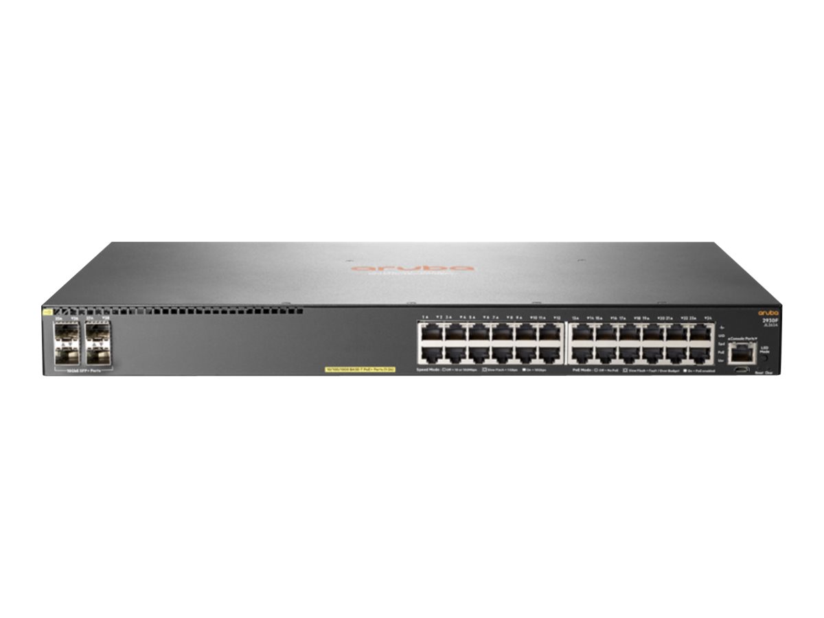 HPE Aruba 2930F 24G PoE+ 4SFP+ TAA - Switch - L3 - managed - 24 x 10/100/1000 (PoE+) + 4 x 1 Gigabit/10 Gigabit SFP+ (Uplink) - 