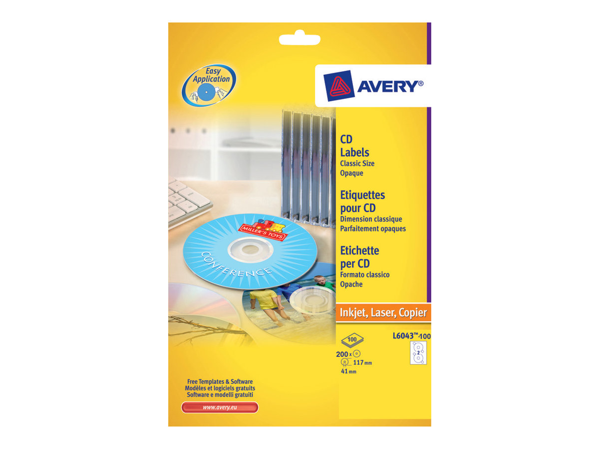 Avery CD/DVD Labels Classic Size - Weiss - 117 mm rund 200 Etikett(en) (100 Bogen x 2) CD/DVD-Etiketten