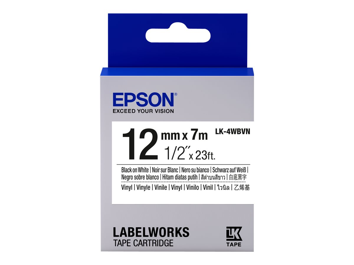 Epson LK-4WBVN - Vinyl - Schwarz auf Weiss - Rolle (1,2 cm x 7 m) 1 Kassette(n) Etikettenband - fr LabelWorks LW-1000, LW-300, 
