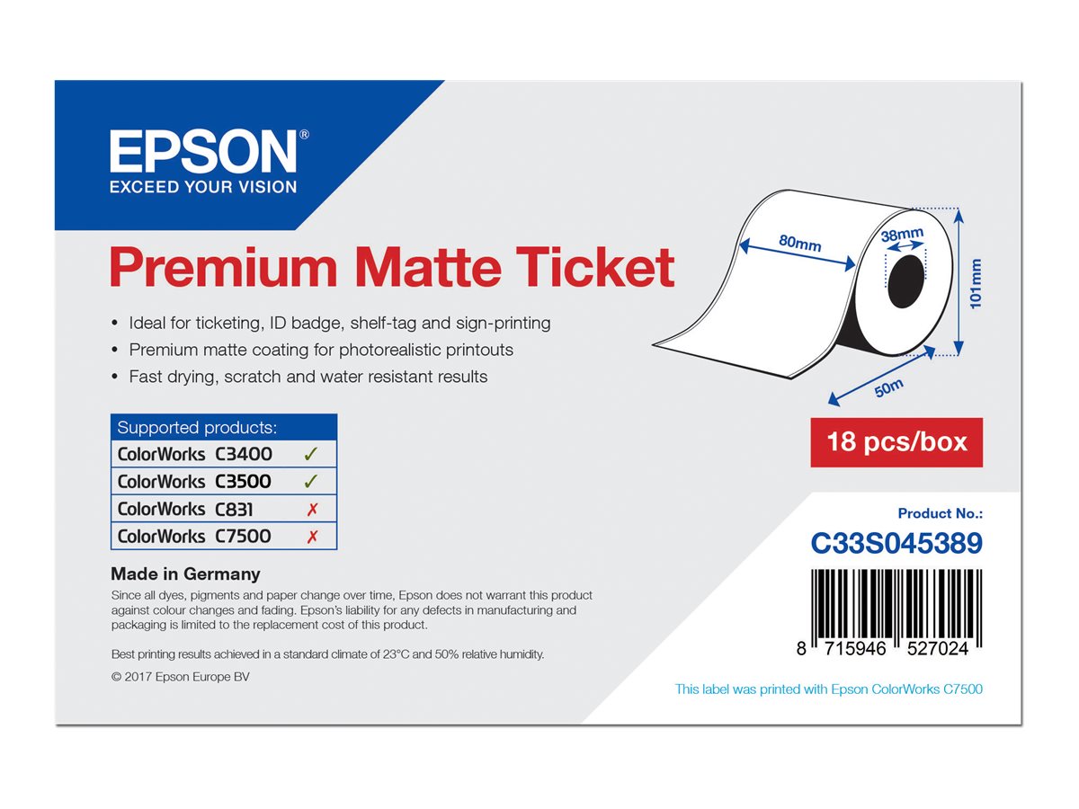 Epson Premium - Matt - Rolle (8 cm x 50 m) 1 Rolle(n) Tickets - fr Epson GP-C831, TM-C3400; ColorWorks CW-C4000, TM-C7500; TM C