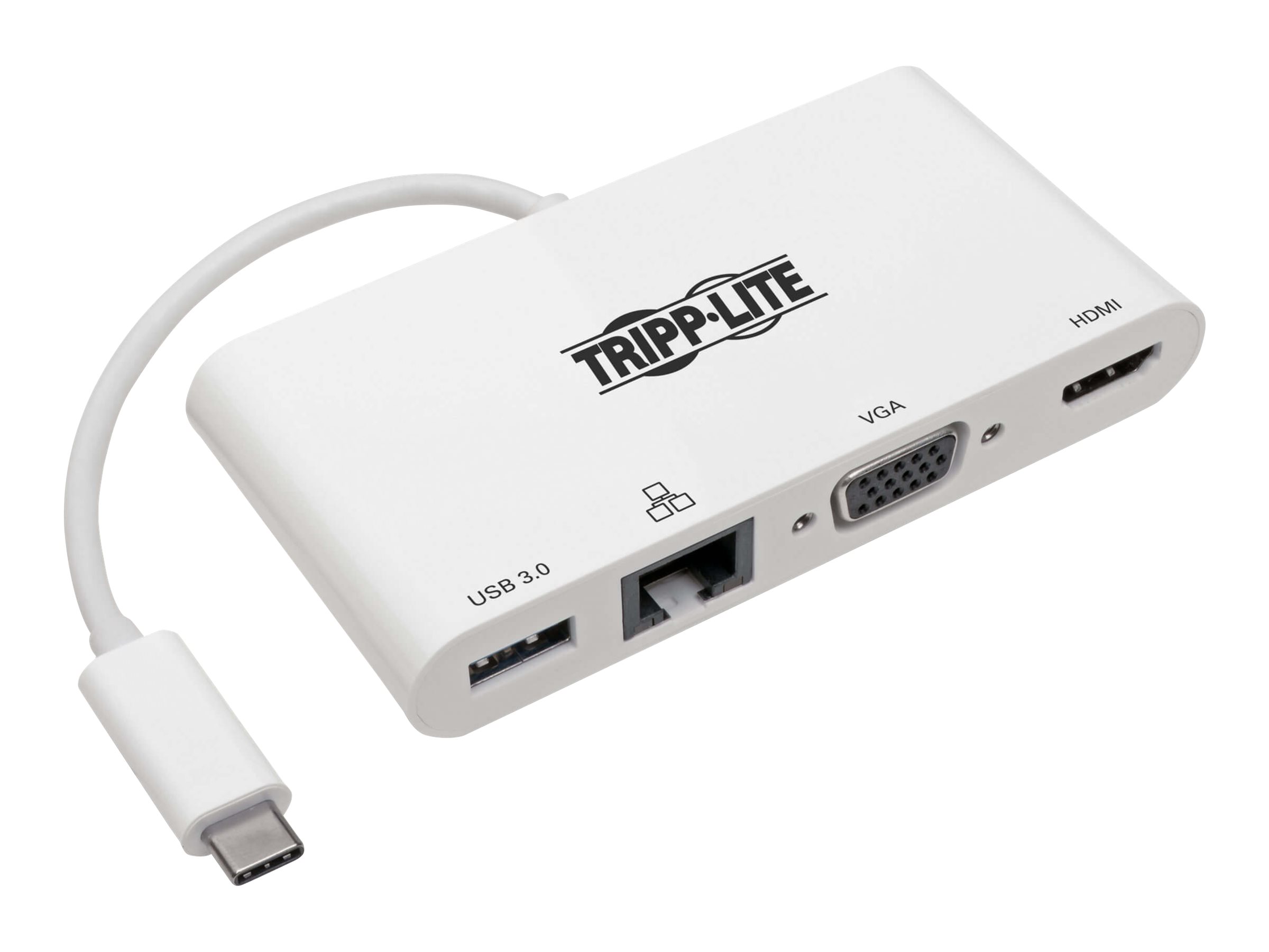 Tripp Lite USB C Docking Station Adapter Converter Thunderbolt 3 Compatible 4K HDMI VGA Gbe USB-A Hub White - Dockingstation - U