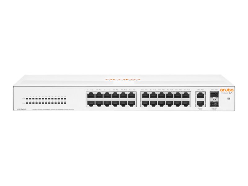 HPE Aruba Instant On 1430 26G 2SFP Switch - Switch - unmanaged - 26 x 10/100/1000 + 2 x 100/1000 SFP - Desktop, an Rack montierb