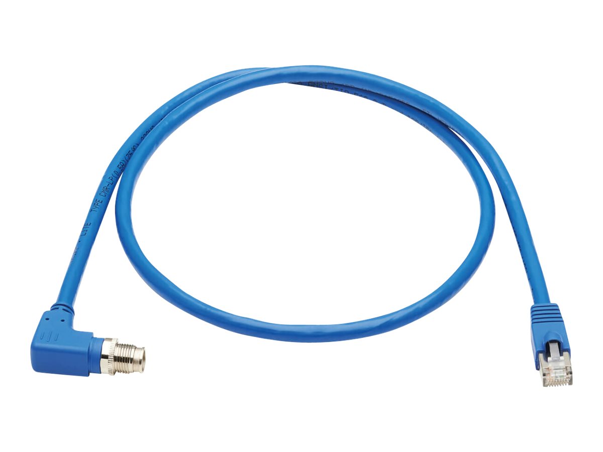Eaton Tripp Lite Series M12 X-Code Cat6a 10G F/UTP CMR-LP Shielded Ethernet Cable (Right-Angle M12 M/RJ45 M), IP68, PoE, Blue, 2
