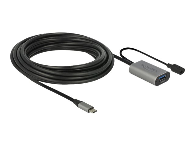 Delock - USB-Verlngerungskabel - USB-C (M) zu Gleichstromstecker, USB Typ A (W) - USB 3.1 Gen 1 - 5 m - Grau, Schwarz