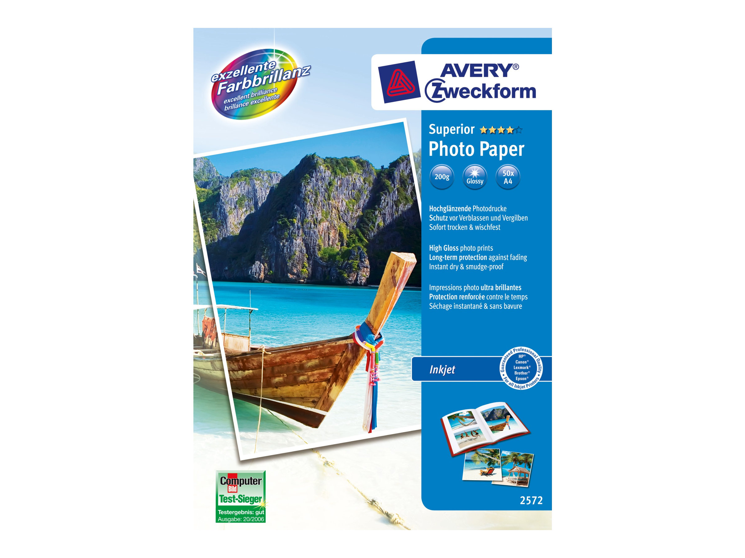 Avery Zweckform Superior Inkjet Photo Paper 2572 - Hochglnzend - weiss - A4 (210 x 297 mm) - 200 g/m - 50 Blatt Fotopapier