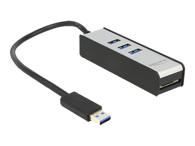 DeLock USB 3.0 External Hub 3 port + 1 slot SD Card Reader - Hub - 3 x SuperSpeed USB 3.0 - Desktop